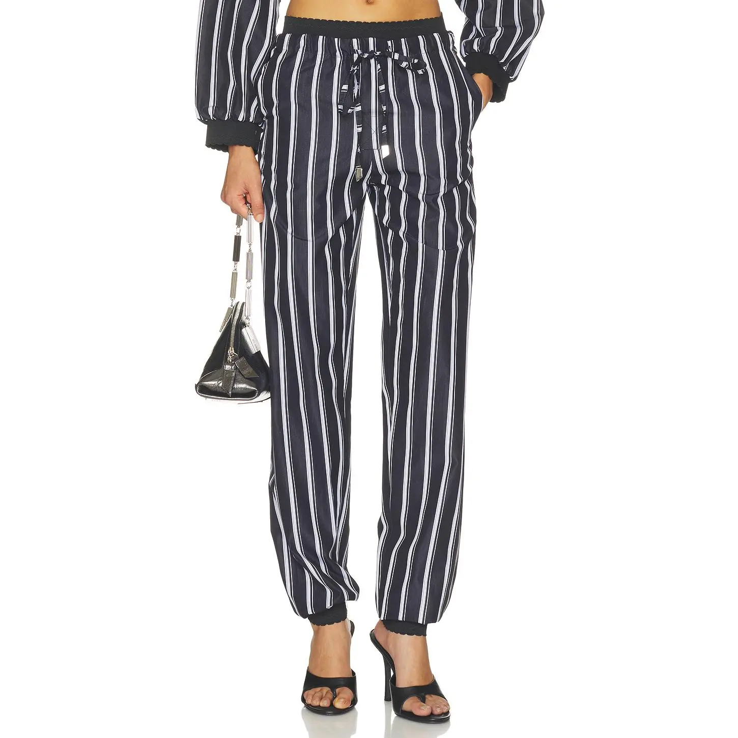 THE ATTICO Striped Poplin Pant in White & Navy Blue
