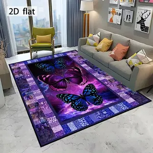 Purple Modern Living Room Rug Large Velvet Butterfly Print Area Rug Soft and Comfortable, Slip-Resistant and Durable Machine Washable Ideal for Bedrooms, Living Rooms, Dorms, Cottages Entrance Doormat, Home Decor Rug