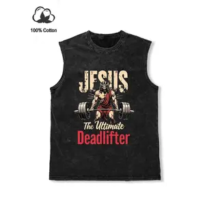 Men's Jesus Print Tank Top, Bodybuilding Fitness Tee, Regular Fit Casual Sleeveless Graphic Vest for Gym Workout Running, Men's Top for Summer, Menswear