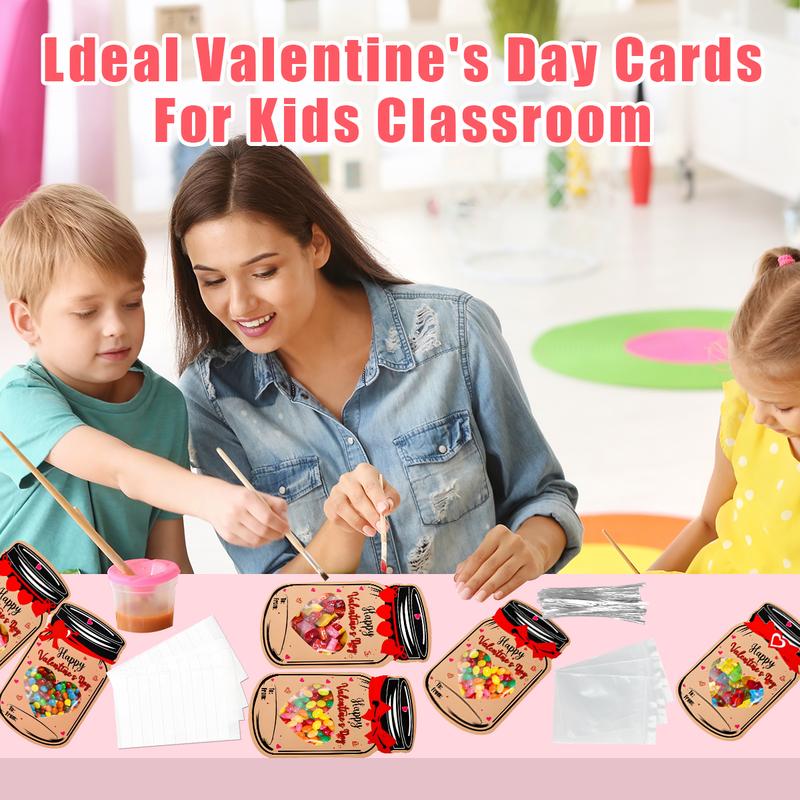 Valentines Day Cards for Kids - 60 Pack Mason Jar Valentine Gifts Cards - Funny Valentines Exchange Cards for School Class Classroom Party Favors (Candy Not Included)