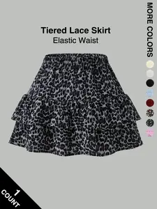 Women's Pleated Ruffled Mini Skirt with Lace High Waist Woven Attached Leggings Gathered Double-Layer Skirt Multi Layer Flared Design Comfortable and Soft Fabric Fashionable Short Skirt Suitable for Outdoor Leisure Activities Daily Wear Back to School