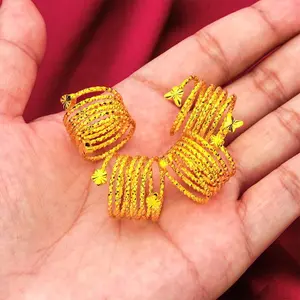 Dubai Spiral Flower Ring Brazilian Women 24K Gold Color Wedding Bride Arabic Ethiopian Big Nigerian Jewellery Moroccan Resizable