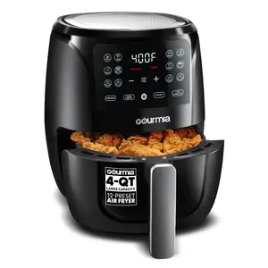 Gourmia 4 Qt Air Fryer, 12 Presets with Digital Display, FryForce 360° Technology, Black, Multifunction Cooker