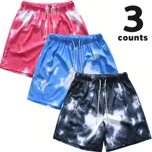 Y2K Men's Tie-Dye Athletic Shorts - 3-Pack Cloud Print Basketball Shorts with Mesh Lining, Elastic Waist Drawstring, Quick-Dry Breathable Fabric for Summer Gym, Running, Outdoor Sports - XS-XL Sizes