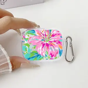 Floral Watercolor Dream Pattern Protective Case for AirPods 4/3/2/1/Pro/Pro2 Soft TPU Earphone Cover, Transparent with Keychain