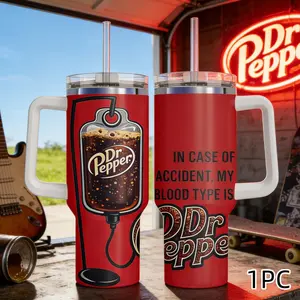 40oz Humorous Pattern Car Cup with Straw, Stainless Steel Vacuum Insulated Hot & Cold, Handle & Leak-resistant Lid Included, Ideal for Travel, Commute, Office Use, Flasks, Drinkware