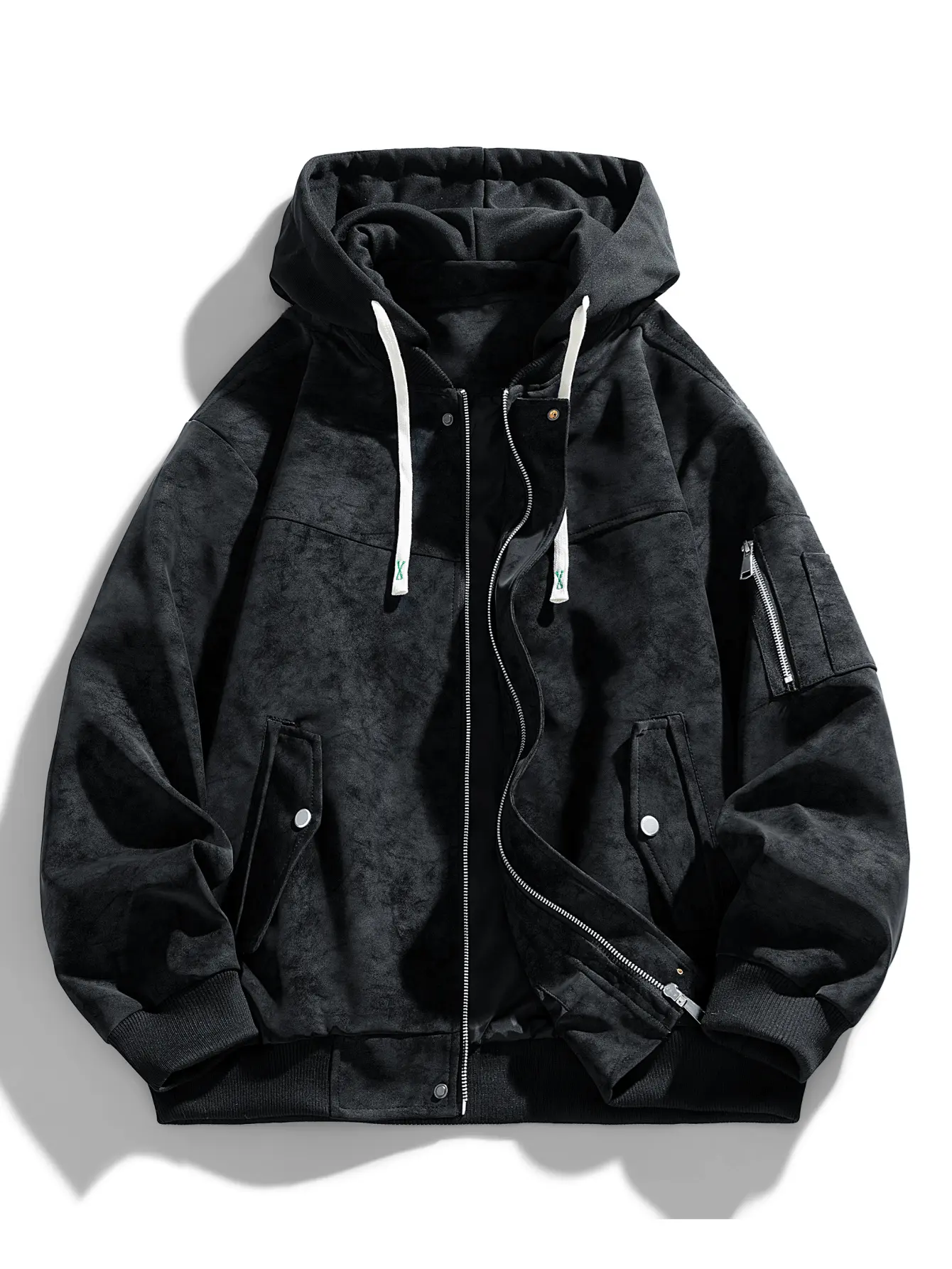 Men's Leather Jacket Autumn Winter American Style Fashion Versatile Fake Two-Piece Hooded Leather Coat