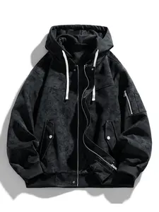 Men's Leather Jacket Autumn Winter American Style Fashion Versatile Fake Two-Piece Hooded Leather Coat