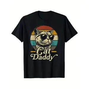 "Cat Daddy" Retro Cat Graphic Cotton T-Shirt, Cat Dad Comfort Tee, Vintage Fashion Outfit, Oversized Casual Shirt, Father's Day & Birthday Gift For Cat Owners