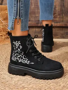 Women's Soft Ankle Boots, Comfortable Outdoor Motorcycle Boots, Elastic Slip-On Design, Lightweight Fashion Style, Trendy Look, Rubber, Western Ankle Boots, Casual Ankle Boots