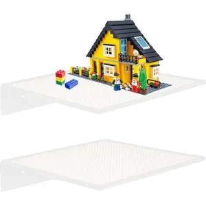 2-Pack Display Shelves for Building Bricks, Wall Mount Floating Shelf Acrylic cabinet Display Case Compatible with Lego Collectibles & All Toy Block Brands, 32x32 Stud Base Plate, White(Shelf Only)