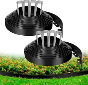 ISUNMEA 1.5 Inch x 100 FT rust-resistant Landscape metal Edging, Garden Edging Borders with 100pcs Upgrade Stakes, Flexible No Dig Plastic Garden Border for Lawn, Landscaping, Flower Beds and Yard