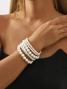 Elegant Faux Pearl Decorated Bracelet Set, Stackable Bracelets, Matching Bracelets, Fashion Jewelry for Party, Daily Clothing Decor, Trendy All-match & Exquisite Jewelry for Birthday Gift