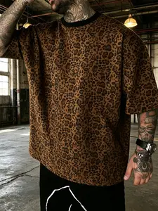 Men's Summer Casual Round Neck Short Sleeve T-Shirt, Digital Print Leopard Pattern, Classic Retro Style, Street Fashion, Daily Wear