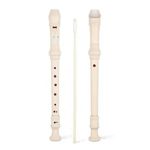 SWAN Soprano Recorder Instrument for Beginners in School - German Fingering 8 Hole Flute 3pcs ABS Descant Recorders with Cleaning Rod and Fingering Chart, Beige