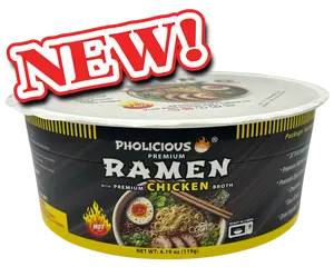 Spicy CHICKEN Premium Ramen, Instant, PhoLicious Brand, 4 Pack / 4.19 Ounce Bowls, Fresh Ingredients