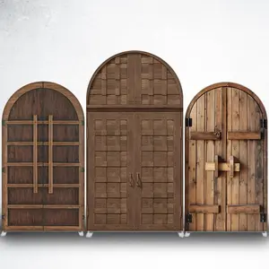Vintage Wooden Double Door Arch Backdrop Cover for Rustic Wedding and Event Decor