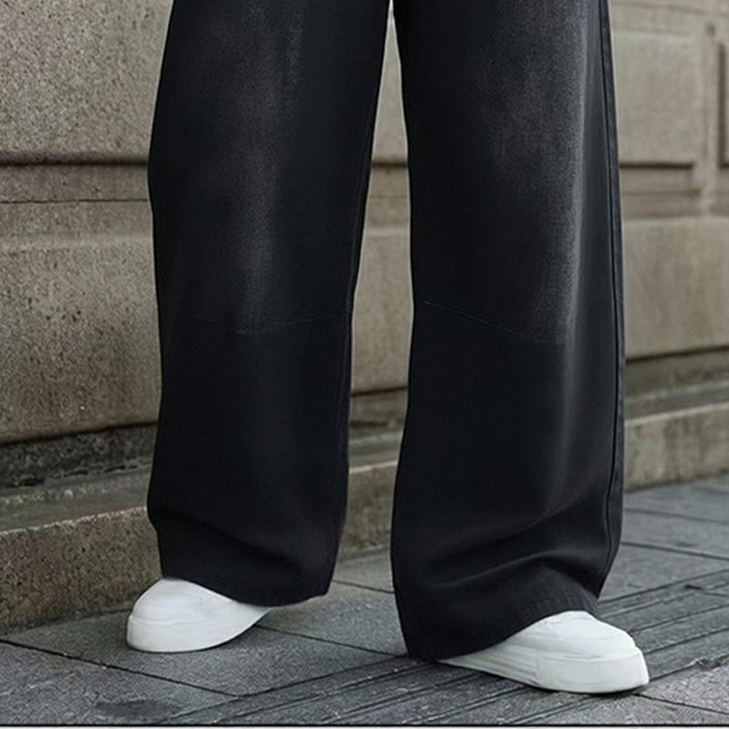 Men's Loose Wide-Leg Jeans Straight-Leg Non-Elastic Mid-Waist Breathable Fabric All-Season Classic Street Style Fashionable Casual Wear Comfortable Durable