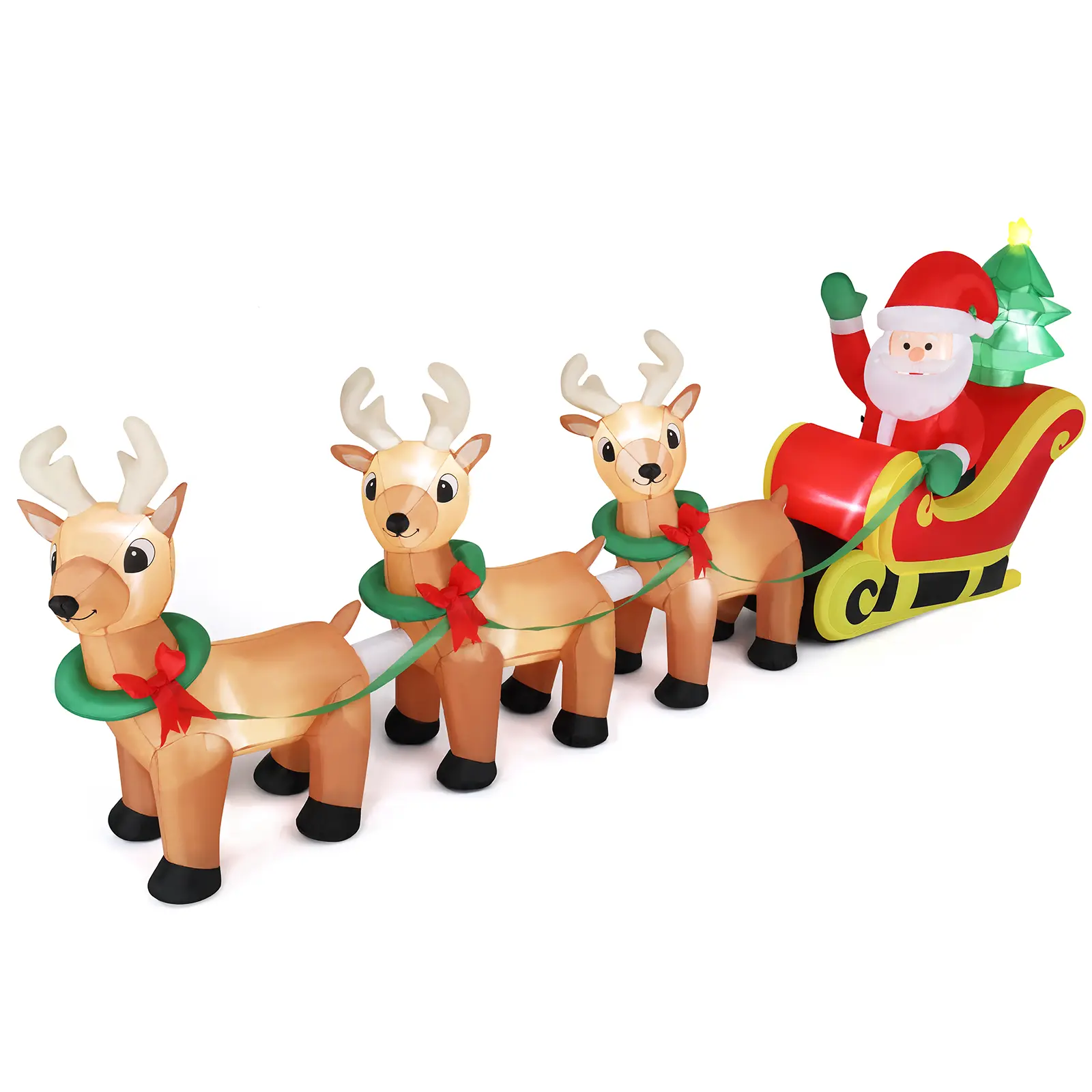 Ubesgoo 10FT Inflatable 3-Reindeer Sleigh Yard Decor with 11 LED String Lights