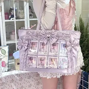 New Y2k Sweet Ita Shoulder Bag Lolita Girl Transparent Crossbody Bag Women Large Capacity Lace Tote Bag Cute DIY Display Handbag