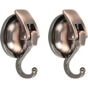 Wreath Cup Hook, No Hole Punched, Bronze-Plated Polished Super Suction Hanger for Kitchen, Bathroom and Restroom, 2 Pack, ABS Plastic and TPU Rubber