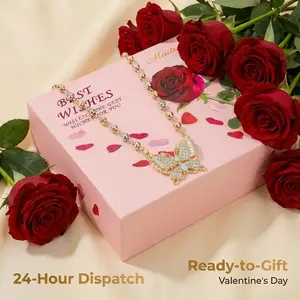 MEIITRUE 14K Gold Plated Butterfly Pendant Necklace for Women, Tri-Color Bead Rhinestone Necklace for Daily Party, Trendy Jewelry Gift