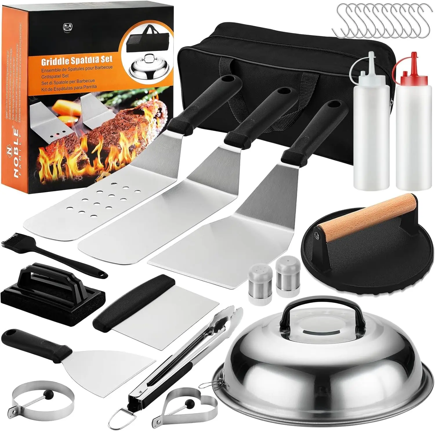 27 count Griddle Accessories Kit, Flat Top Grill Accessories Set for Campig, Professioal Grill Spatula Set with Meltig Dome, Burger Press for Outdoor BBQ Cookig
