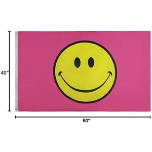 PringCor 3x5FT Flag Pink Happy Face Banner Dorm Bedroom Advertising USA