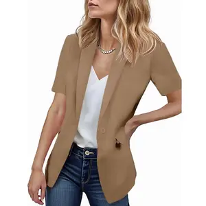 Goranbon Women's Short Sleeve Casual Blazer Lapel Open Front Work Office Jacket
