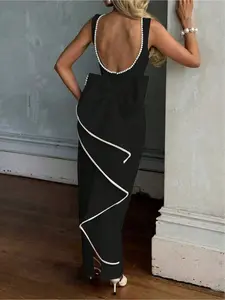 Elegant and romantic holiday date prom dress, Christmas party dress, pearl sexy backless bow party dresses for women