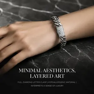 Men's 14mm Silver Stainless Steel Cuban Link Bracelet - Gothic Punk Hip Hop Style, A-Z Initial Letter Clasp, Personalized Modern Gift for Him
