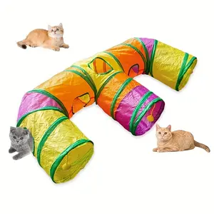 Collapsible Cat Tunnel for Kittens & Cats, H-4 Way Design with Interactive Balls, Washable & Tear Resistant, Durable Indoor Play Toy
