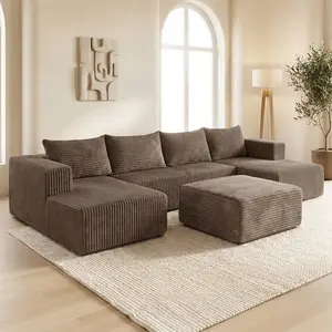 【3 Packages Shipping】132" Modular Sectional  U-Shaped Sofa  Boneless Sofas with 6 Pillows Double Chaise Lounge Sectional Couches for Living Room
