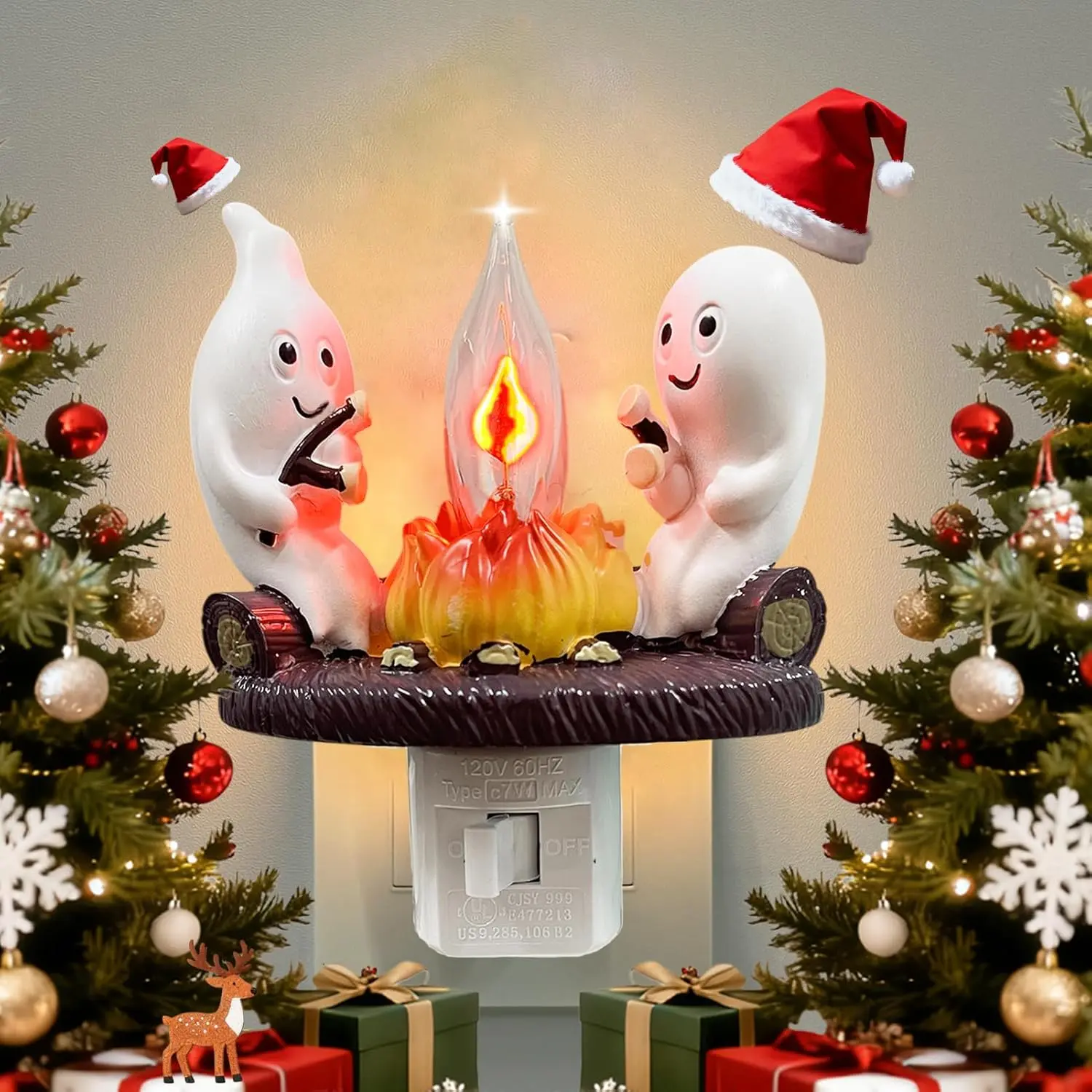 Ghost Campfire Flickering Nightlight 120V Plug into Wall - Realistic Spooky Candles for Party Decor Indoor - Christmas & Halloween Night Light Campfire Gifts for Families, Friends (Ghost) Ornaments