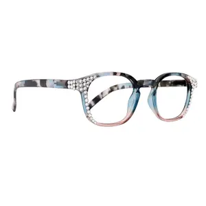 Havana, BLING (Blue Light Glasses) Reading, High End Readers, Magnifying (W Clear ) Genuine European Crystals  (Square)  NY Fifth Avenue