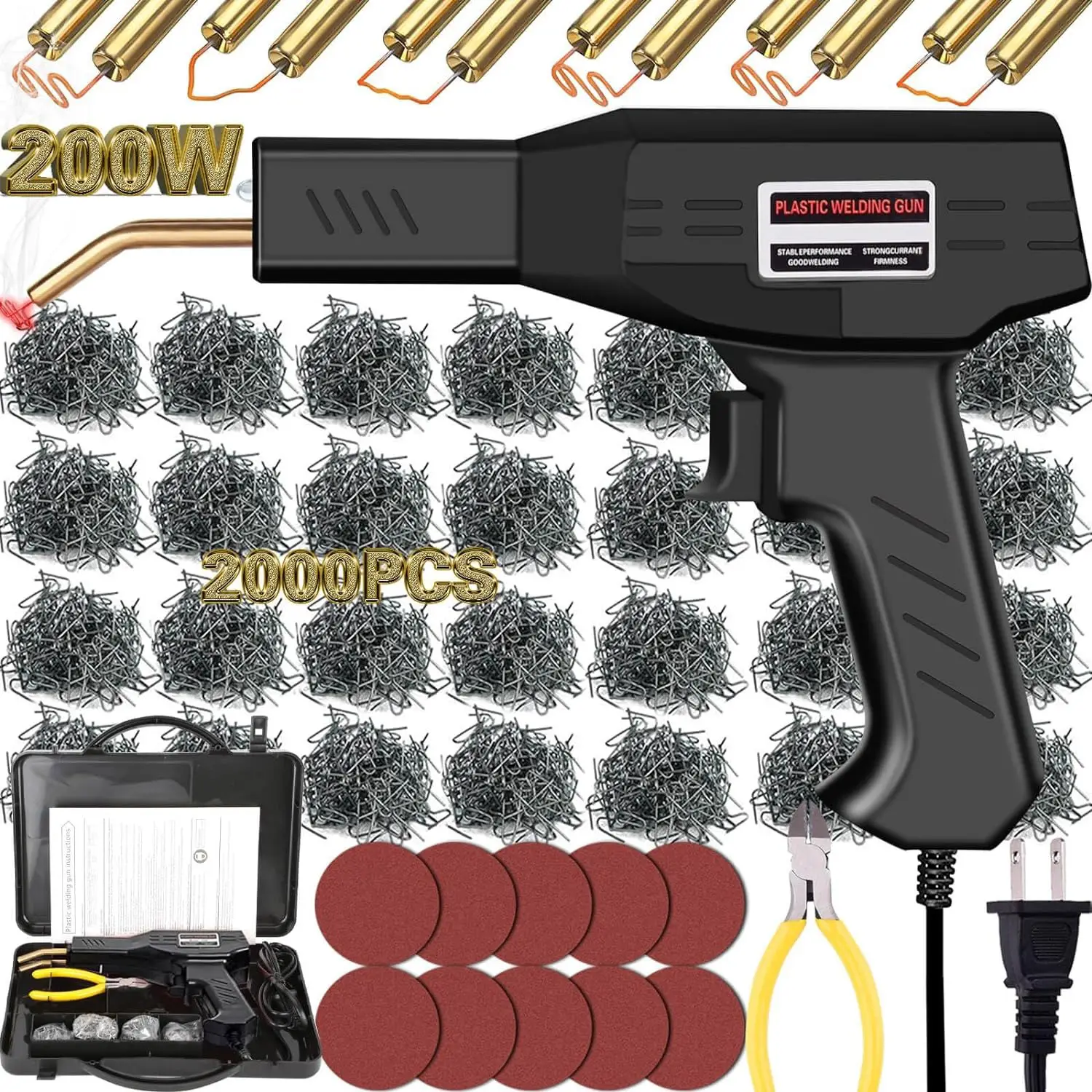 GNI,200W Plastic Welder, 2000PCS Staples 10PCS Sandpaper, Plastic welding Kit, Plier Custom Carry Case, Plastic Repair Car Bumper Repair Simplicity Of