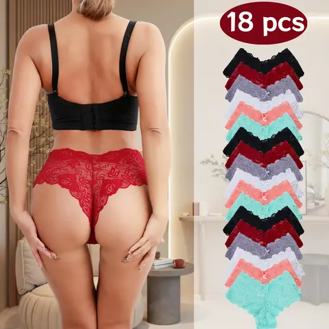 QQ 18-Pack Women's Sexy & High-Quality Lace Panties - Assorted Colors, Premium Thickened Lace That Won’t Tear, Flattering Contoured Silhouette for Confidence & Formal Events cute. Womenswear