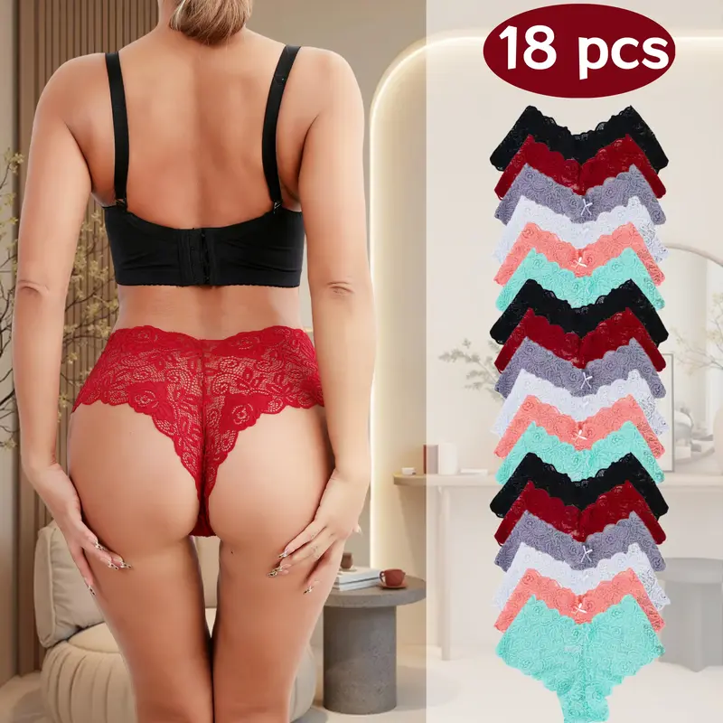 QQ 18-Pack Women's Sexy & High-Quality Lace Panties - Assorted Colors, Premium Thickened Lace That Won’t Tear, Flattering Contoured Silhouette for Confidence & Formal Events cute. Womenswear