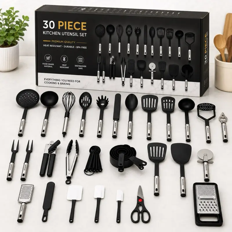 30-Piece Kitchen Set for Home Cooking, Non-Stick Cookware & Utensil Combo Set