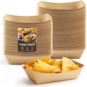 2 Lb Paper  Trays - 100 Pack Disposable Nacho Trays Brown   Take Out Serving Basket Holders for Party Snacks Hot Dogs Tacos Fries