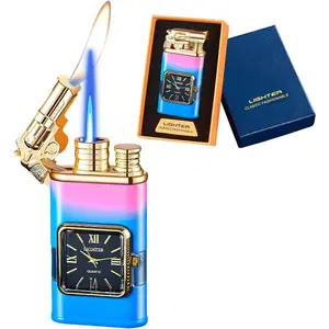 Lighter, Dual Lighter with Size, Windproof Lighter with Fuel Tank, Refillable Butane Lighter for Men Gifts (Butane)-Gradient-g