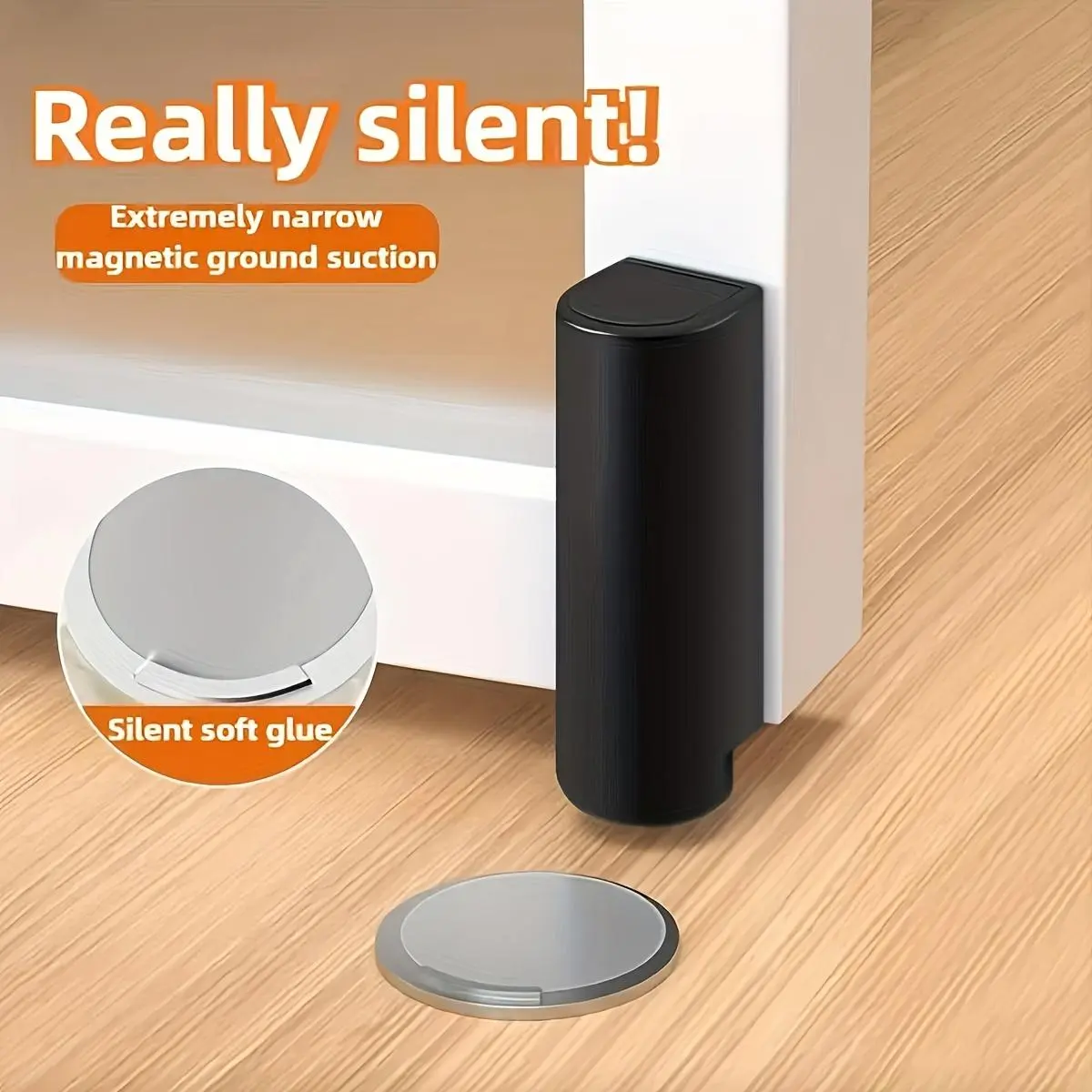Ultra-Narrow Magnetic Door Stopper, 5mm Thin Silent Non-Slam, No Drill Installation, Heavy Duty Stainless Steel, Adjustable Height, Anti-Collision Windproof for Bathroom Office Construction Sites (Light Gray/White/Black)