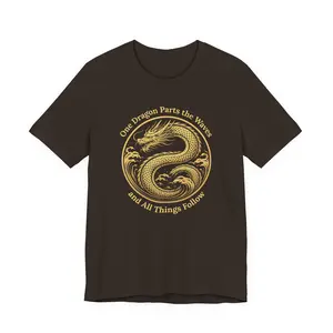 Gold Eastern Dragon Circle One Dragon Parts the Waves T-Shirt | Mythical Asian Motif