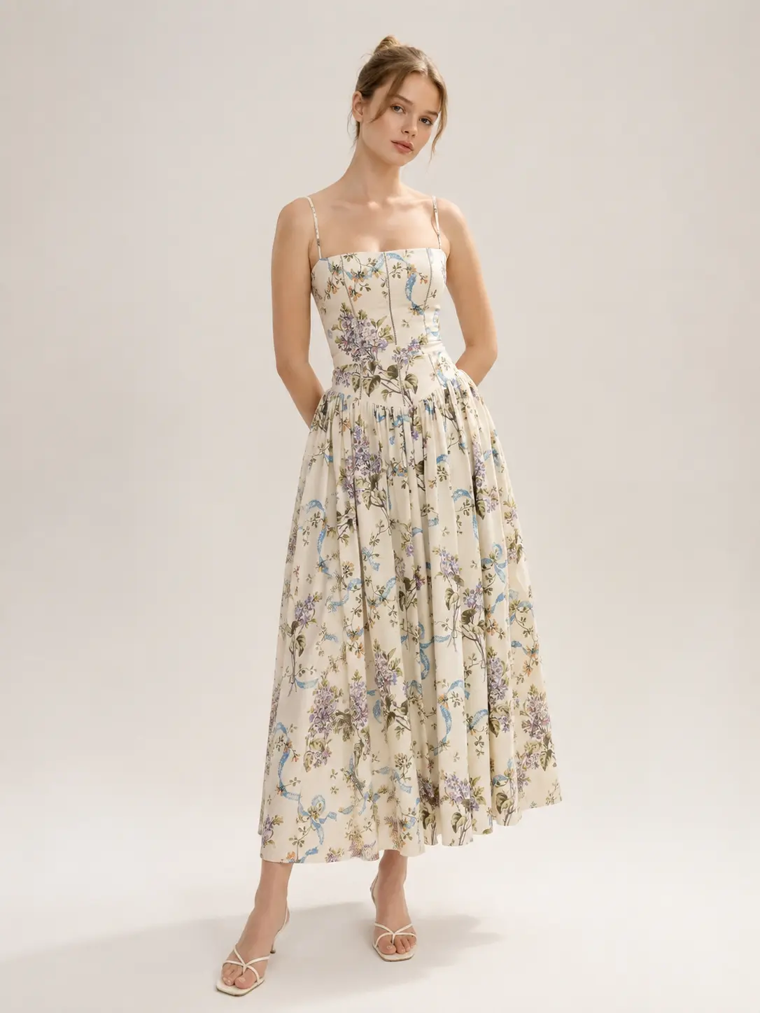 Women's Spaghetti Strap Floral Print Boho Maxi Dress - Elegant Slim-Fit A-Line Sundress with Bohemian Vibe for Summer Casual, Vacation Occasions, Elegance, Lady, Style, Sleeveless, Boho Vibe, Cold Wash, Piece, Accessories