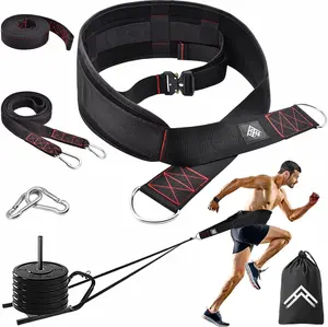 Sled Pulling Belt, Adjustable Closure Sled   Belt,Weight Sled Pull Belt for Tire or Sled Pulling, Squat,  Strength , Agility, Resistance , Core Power Workout, Belt for Pulling with 2 Pulling Straps & 4 Hooks Included