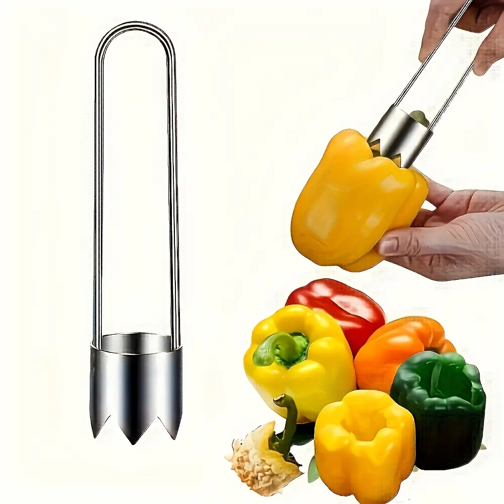 Stainless Steel Fruit and Vegetable Corer - Durable Easy-to-Use Fruit Tool, Vegetable Tool for Apples, Pears, Tomatoes, Red Bell Pepper Seed Remover, Silver Core Remover Kitchen Utensil for 11 Holidays
