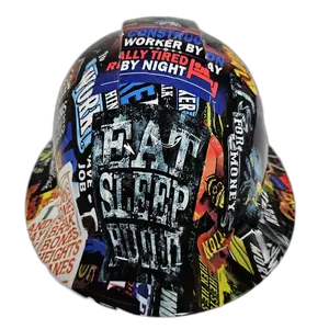 Eat Sleep Build Sticker Bomb - Custom Hydro Dipped Full Brim Hard Hat