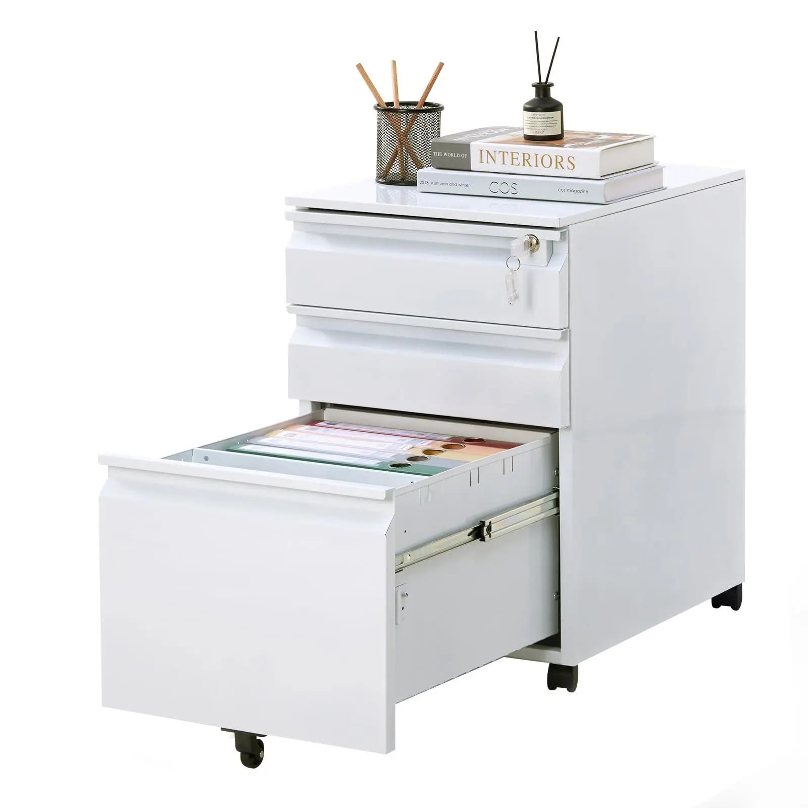 Garvee Filing Cabinets for Home Office Organizer, 3 Drawer Mobile File Cabinet with Lock & Anti-Tip Wheel,Under Desk Metal Filing Cabinets ForLetters/Legal/a4 (Un-Assembled)
