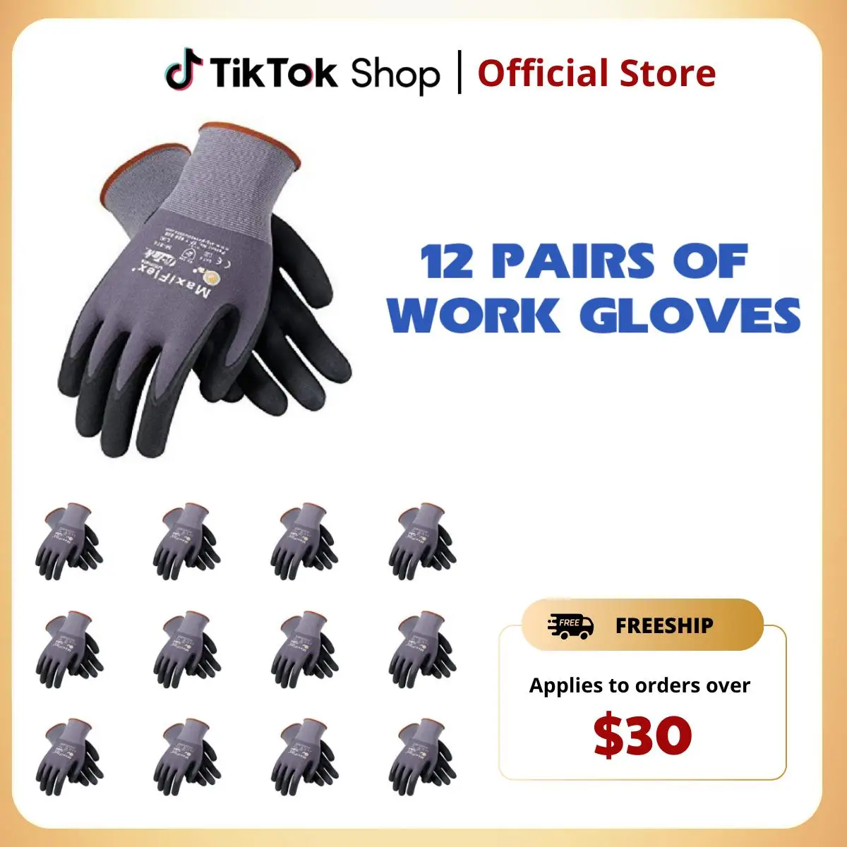 12 Pairs MaxiFlex Gloves PIP - Maxi Flex Work Gloves - Work Gloves Ultimate 34874 Foam Nitrile Palm Coated Gloves