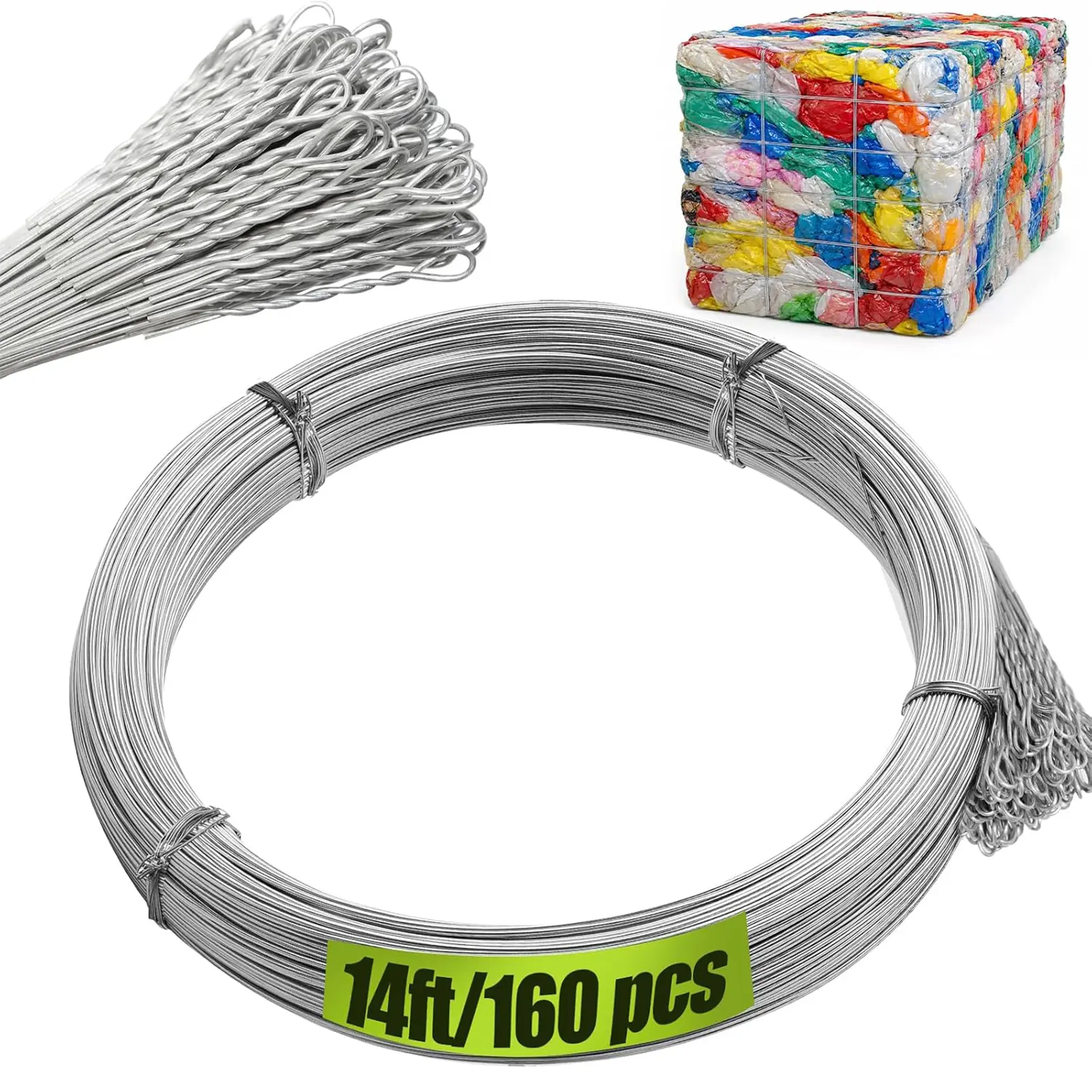 14 Gauge Bale Wire, 14 Ft Galvanized Steel Baling Wire for Manual Baler | 160 Pack 14 Ft Bale Wire for Vertical and Horizontal Baler, Cardboard Recycling and Waste Bundling